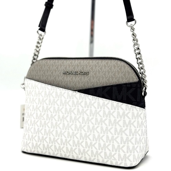 Michael Kors Medium Dome Jet Set Travel Xbody Bag Optic White Multi - Picture 1 of 9